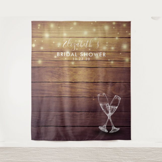 Brautparty Foto Hintergrund Champagner Glas Holz Wandteppich (Vorderseite)