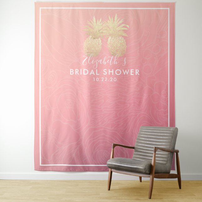 Brautparty Foto Hintergrund Gold Ananas Wandteppich (Beispiel)