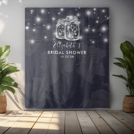 Brautparty Foto Hintergrund Holz Mason Jar Leuchte Wandteppich