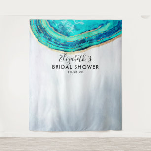Brautparty-Foto-Hintergrund Teal Gold Achat Geode Wandteppich