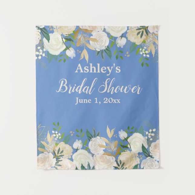Brautparty Foto Stand Hintergrund Periwinkle Gold Wandteppich (Vorderseite)