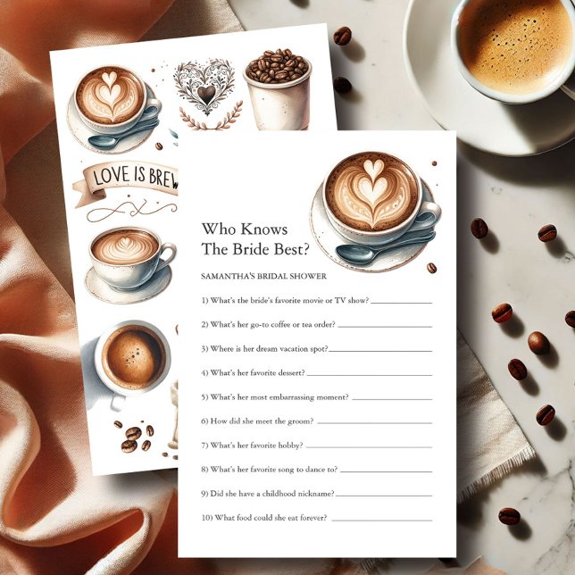 Brautparty Fragen Spiel Liebe ist Brewing Thema Flyer (bridal shower games for a love is brewing coffee bridal shower theme)