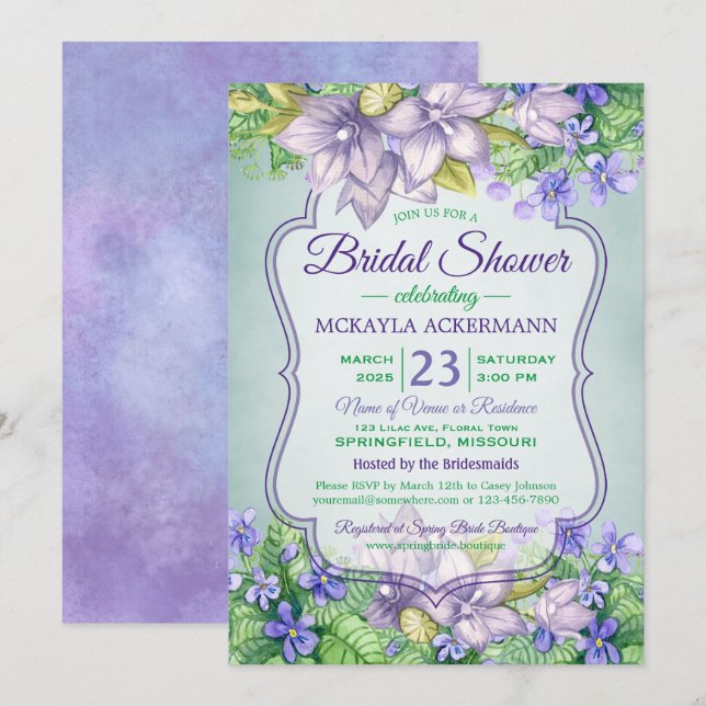 Brautparty Frühling Hochzeit Wasserfarben Einladung (Vorne/Hinten)