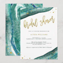 Brautparty für Aquamarine Aquarellfarben und Goldg Einladung