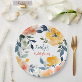 Brautparty für Aquarellblumen Pappteller