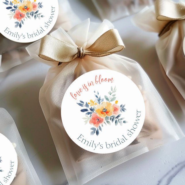 Brautparty für Aquarellblumen Runder Aufkleber (Watercolor Floral Bridal Shower Custom Classic Round Sticker
)