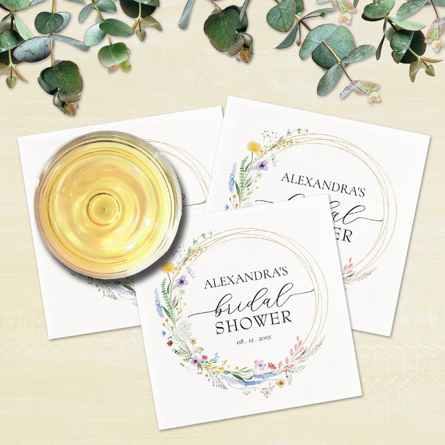 Brautparty für Aquarellfarben Serviette (Watercolor wildflowers wreath bridal shower cocktail napkins)