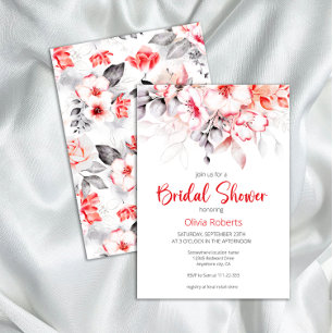 Brautparty für Blume in Rot und Grau Einladung