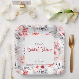 Brautparty für Blume in Rot und Grau Pappteller