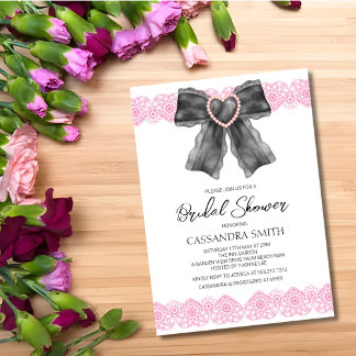 Brautparty für das Herz-Lace Ribbon Black Bow Einladung