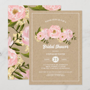Brautparty für das Papier "Blush Pink Peonies Kraf Einladung