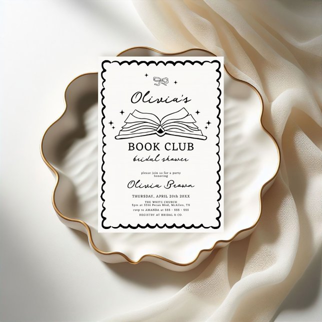 Brautparty für den Buchclub Handgezeichnetes Retro Einladung (Von Creator hochgeladen)