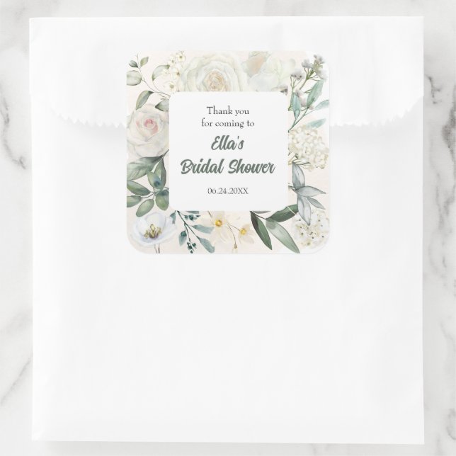 Brautparty für die weiße Blume Quadratischer Aufkleber (Tasche)