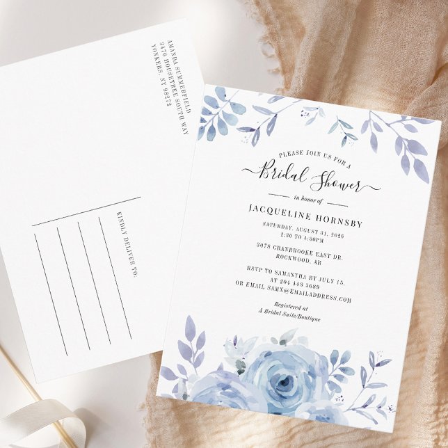 Brautparty für florales Skript Wasserfarben-Blume Einladungspostkarte (Floral Script Watercolor Flowers Bridal Shower Invitation Postcard)