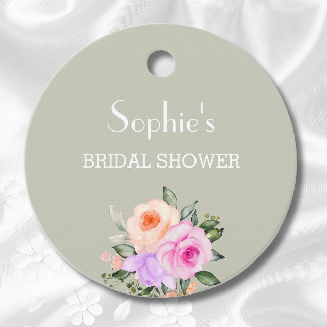 Brautparty für grün rosa Rose Geschenkanhänger (Von Creator hochgeladen)
