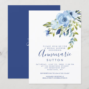 Brautparty für hellblaue Flora und Navy  Einladung