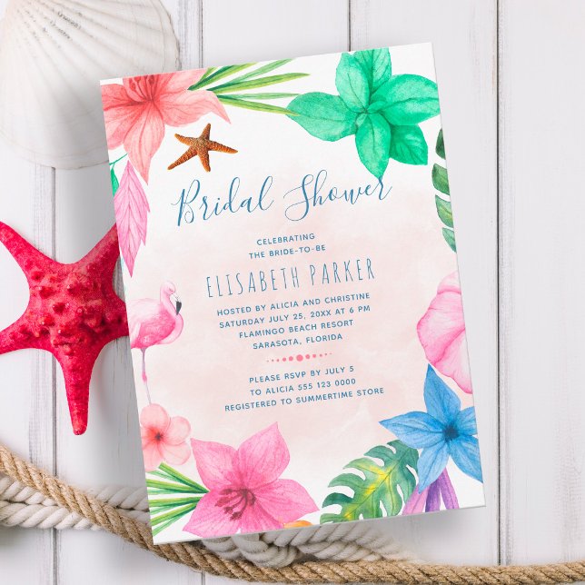 Brautparty für Hochzeiten am tropisch-rosa Strand Einladung (Von Creator hochgeladen)