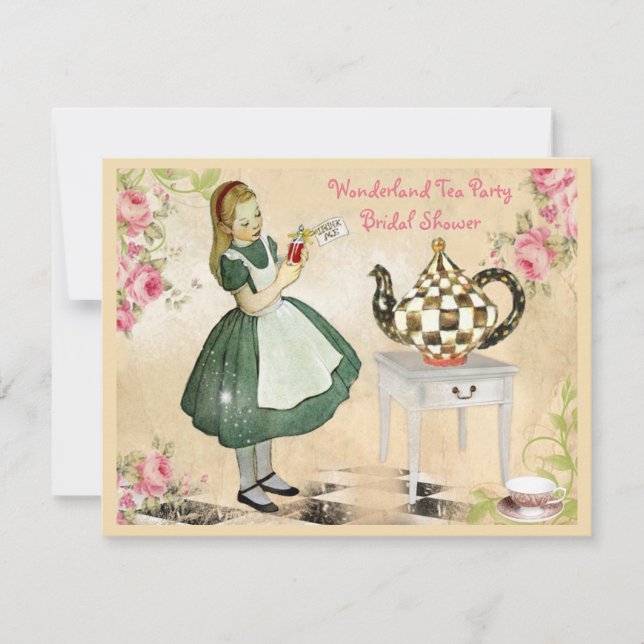Brautparty für Niedliche Vintage Alice im Wunderla Einladung (Vorderseite)
