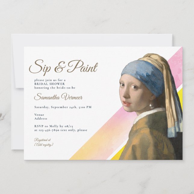 Brautparty für Sip und Paint Art Artist Einladung (Vorderseite)