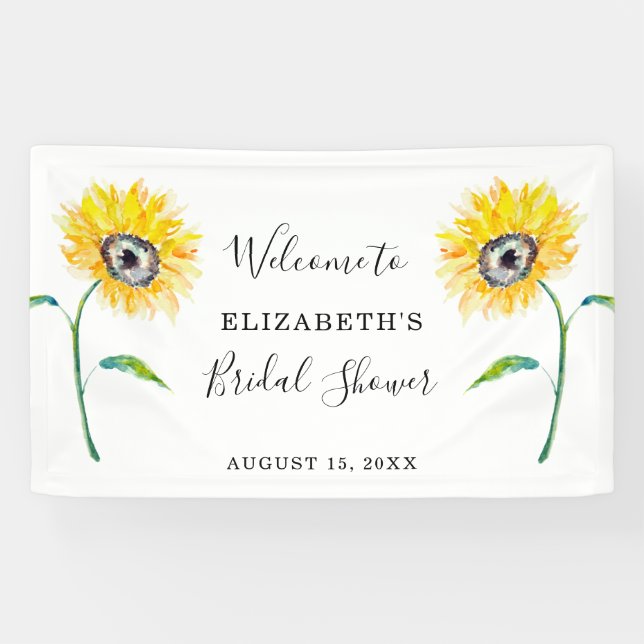 Brautparty für Sonnenblumen in Aquarell Willkommen Banner (Horizontal)