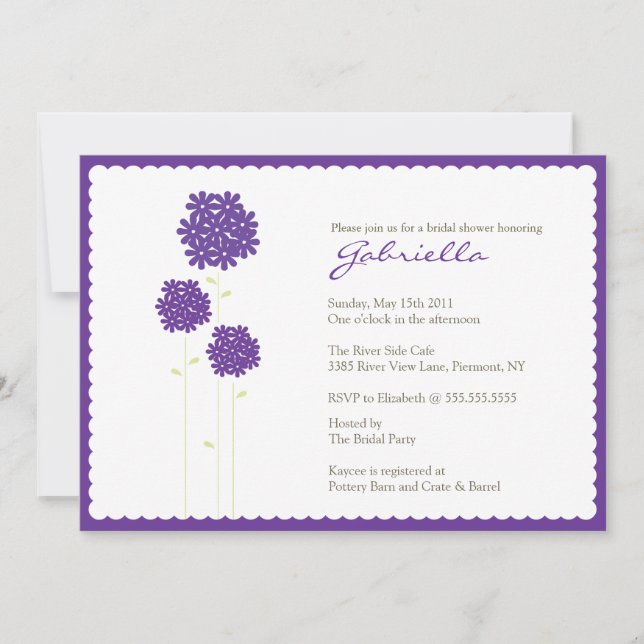Brautparty für stilvolle Purple Blumen Einladung (Vorderseite)
