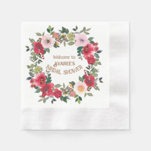 Brautparty für tiefrote und rosa Wasserfarben-Rose Serviette