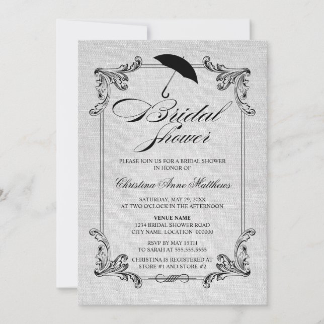 Brautparty für Vintage Leinen Einladung (Vorderseite)