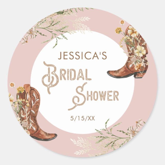 Brautparty für Wasserfarbenfrohe Stiefel Runder Aufkleber (Vorderseite)