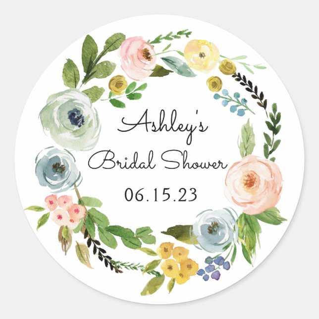 Brautparty Fvor Floral Wreath Spring Blume Runder Aufkleber (Vorderseite)