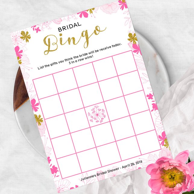 Brautparty Game Bingo | Feine rosa Blüte Einladung (Von Creator hochgeladen)