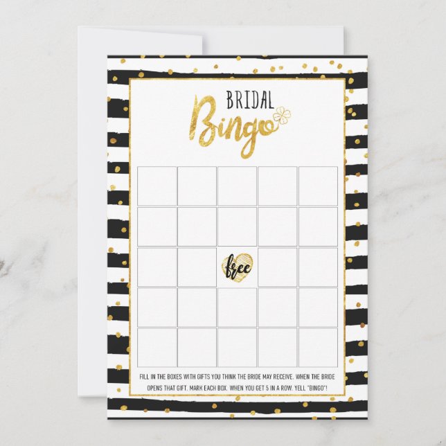 Brautparty Game Bingo| Gold Confetti Einladung (Vorderseite)