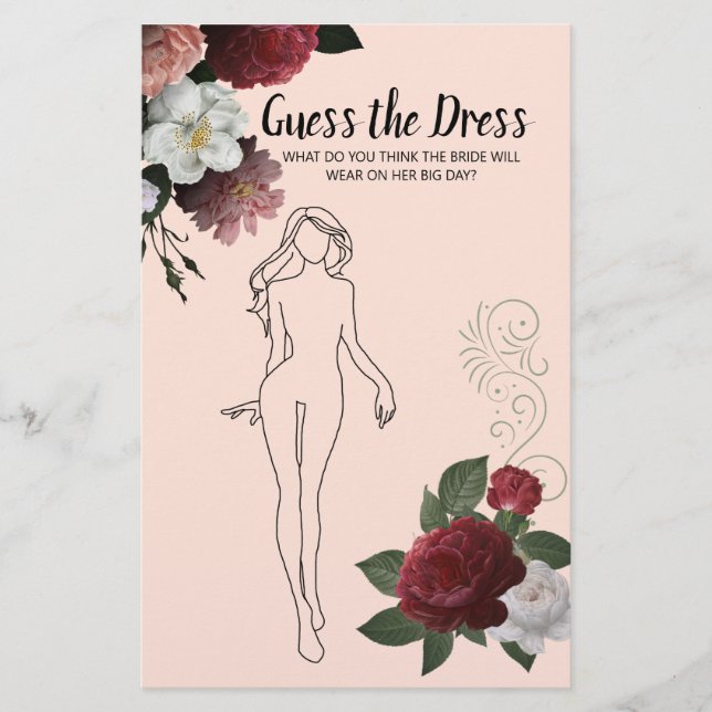 Brautparty Game Burgundy Pink Raten Sie das Kleid  Flyer (Vorne)