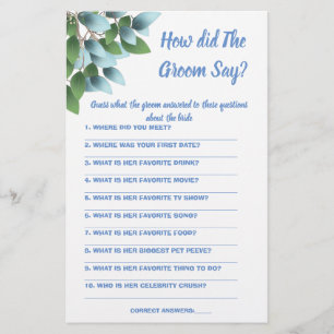 Brautparty Game Card Was hat der Groom gesagt? Flyer