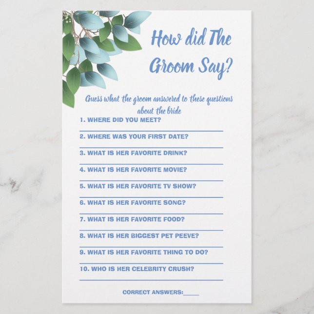 Brautparty Game Card Was hat der Groom gesagt? Flyer (Vorne)