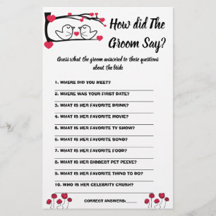 Brautparty Game Card Was hat der Groom gesagt? Flyer