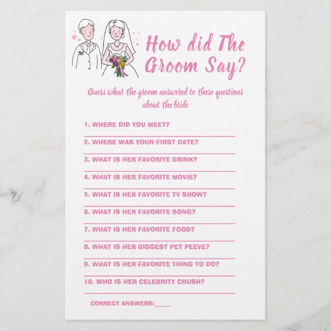 Brautparty Game Card Was hat der Groom gesagt? Flyer (Vorne)