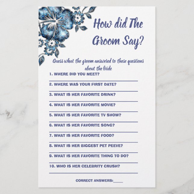 Brautparty Game Card Was hat der Groom gesagt? Flyer (Vorne)