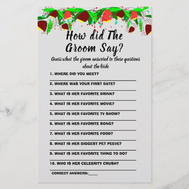 Brautparty Game Card Was hat der Groom Say F gemac Flyer (Vorne)