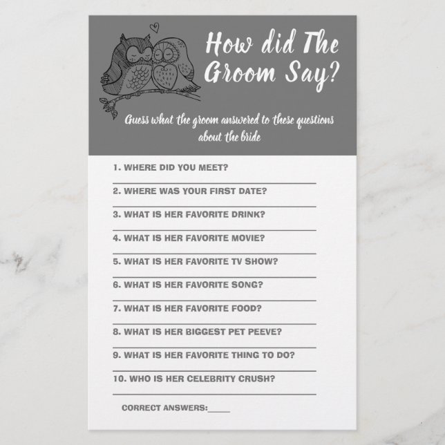 Brautparty Game Card Was hat der Groom Say F gemac Flyer (Vorne)