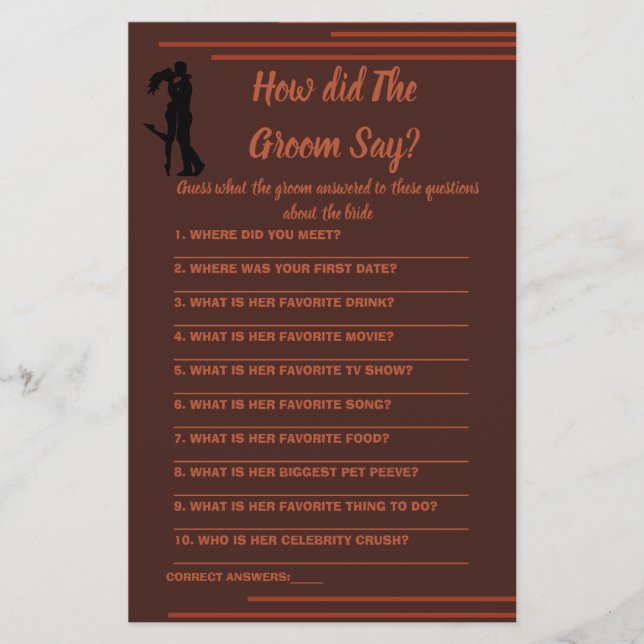 Brautparty Game Card Was hat der Groom Say Fl gema Flyer (Vorne)