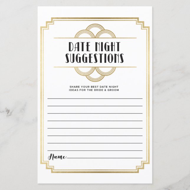 Brautparty Game Date Night Vorschläge Art Deco (Vorderseite)