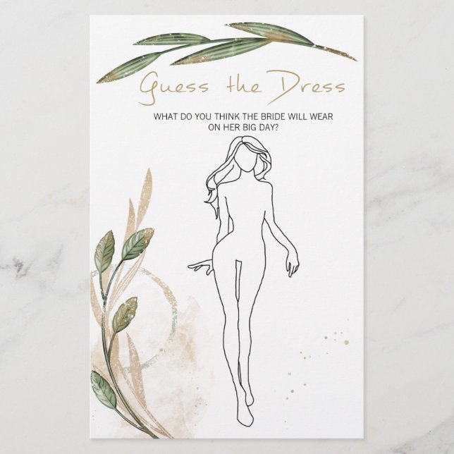 Brautparty Game Gold Sage Rate die Dress Card Flyer (Vorne)