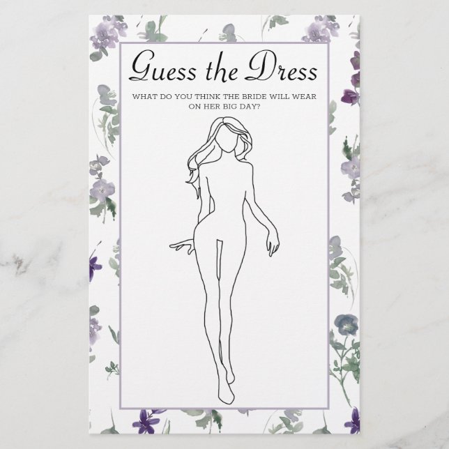 Brautparty Game Lavender Floral Ratet das Kleid Flyer (Vorne)