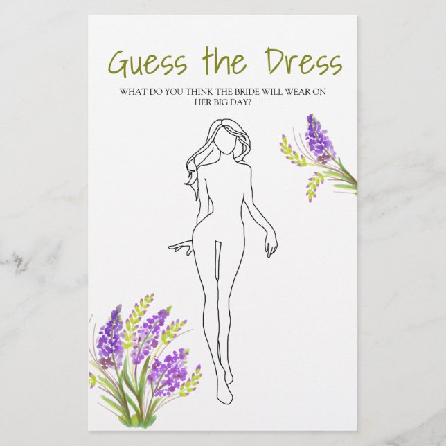 Brautparty Game Lavender Green rät das Kleid Flyer (Vorne)