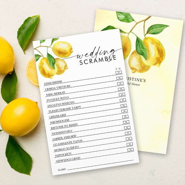 Brautparty Game Lemon Wasserfarbenscramble (Keep guests engaged at your pre-wedding event with our vibrant lemon wedding scramble game.)