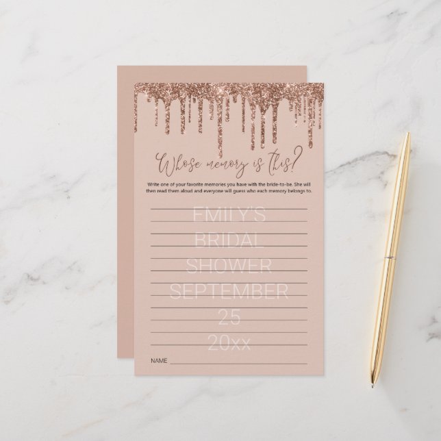 Brautparty Game mit Memory Rose Gold Glitzer (Vorderseite/Rückseite Beispiel)