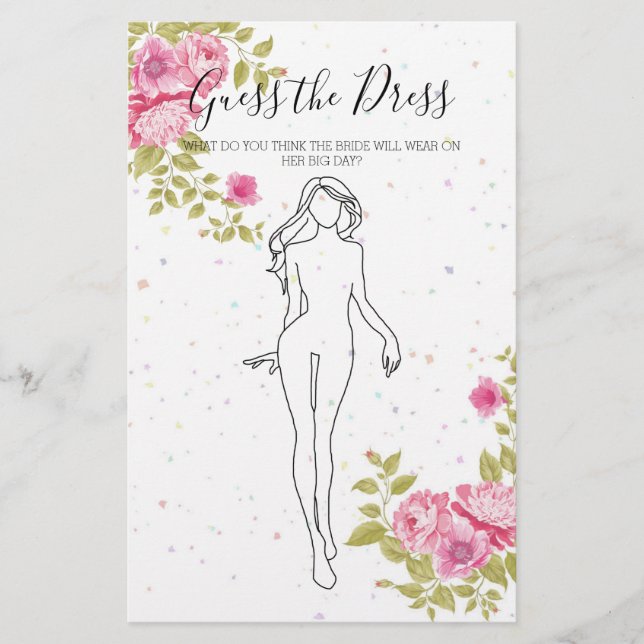 Brautparty Game Pink Floral Ratet das Kleid Flyer (Vorne)