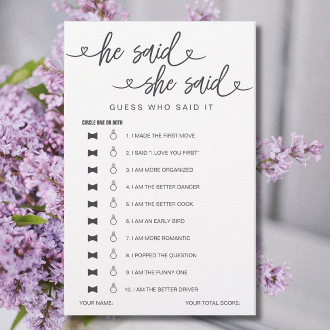 Brautparty Game sagte er sagte, sie sagte raten (Von Creator hochgeladen)