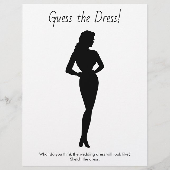 Brautparty Game Sketch the Wedding Dress Flyer (Vorne)