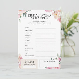 Brautparty Game Word Scramble Pink Floral Einladung